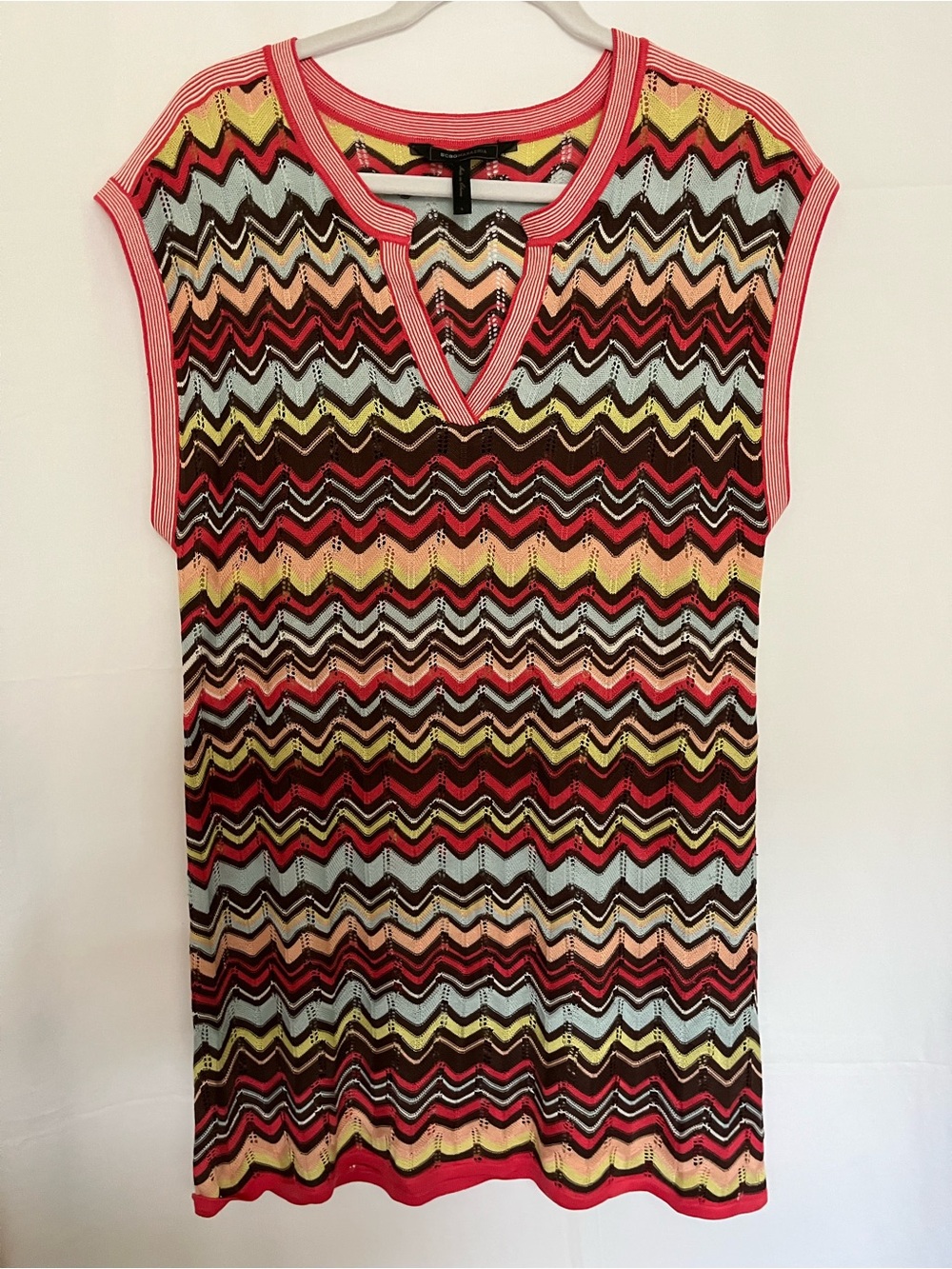 BCBGMAXAZRIA Chevron Crochet Knit Sleeveless Tunic Top / Mini Dress